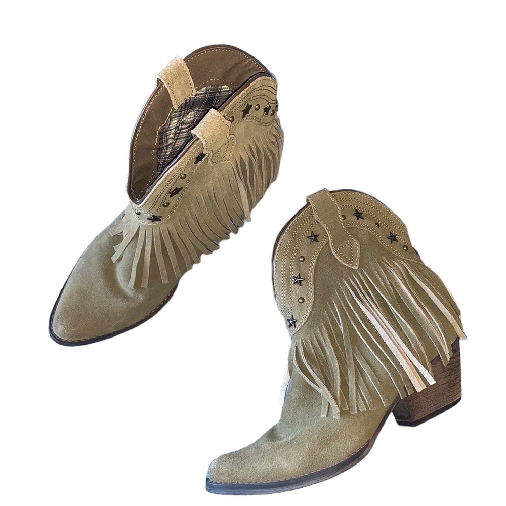 Very Volatile Deerwood Fringe Western Boots Ankle Booties Size 7